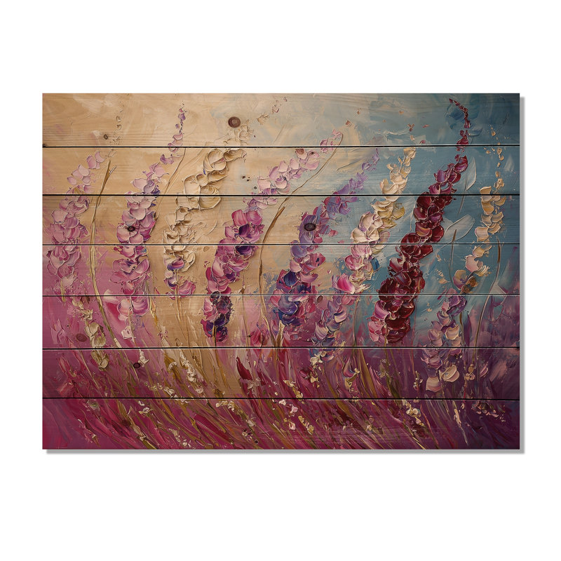 Fleurs violettes, beauté sauvage dépliée I - art mural en bois Violettes - sur bois de pin naturel