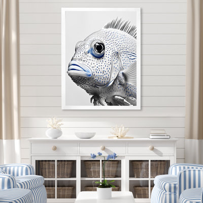 " Cute White And Blue Fish Portrait " Print