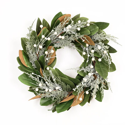 22" Artificial Farmhouse Greenery Cypress Magnolia Leaves Berry Spring Winter Christmas Day Wreath For Front Door