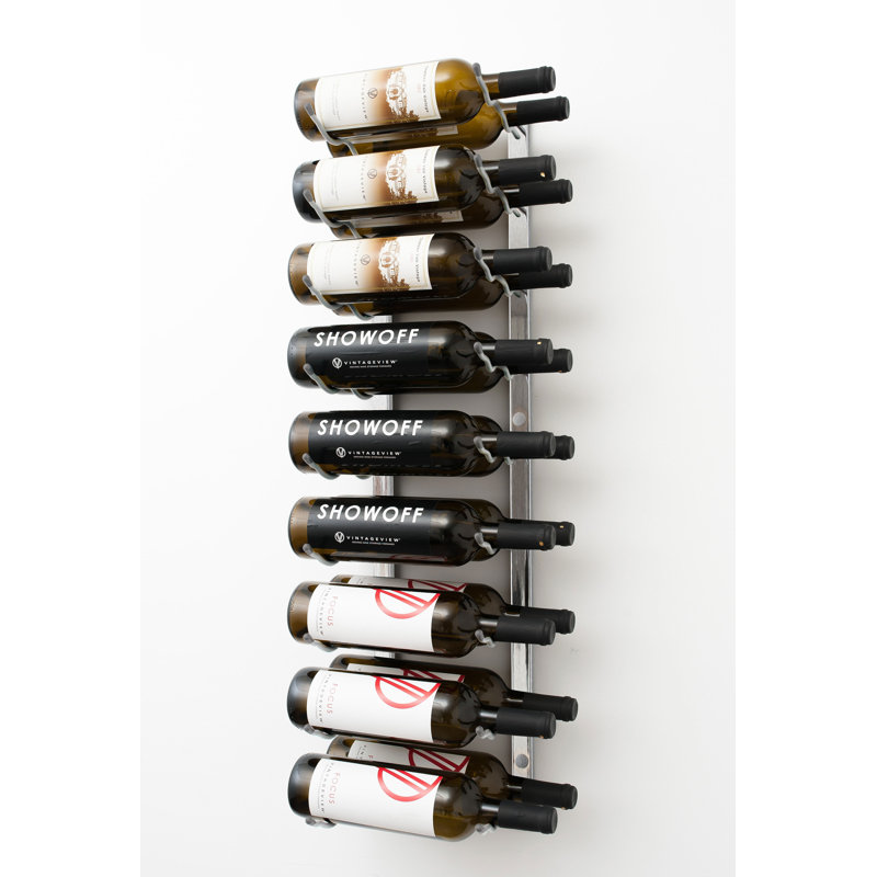 18 Bottle Wall Mounted Wine Bottle Rack, Brushed Nickel