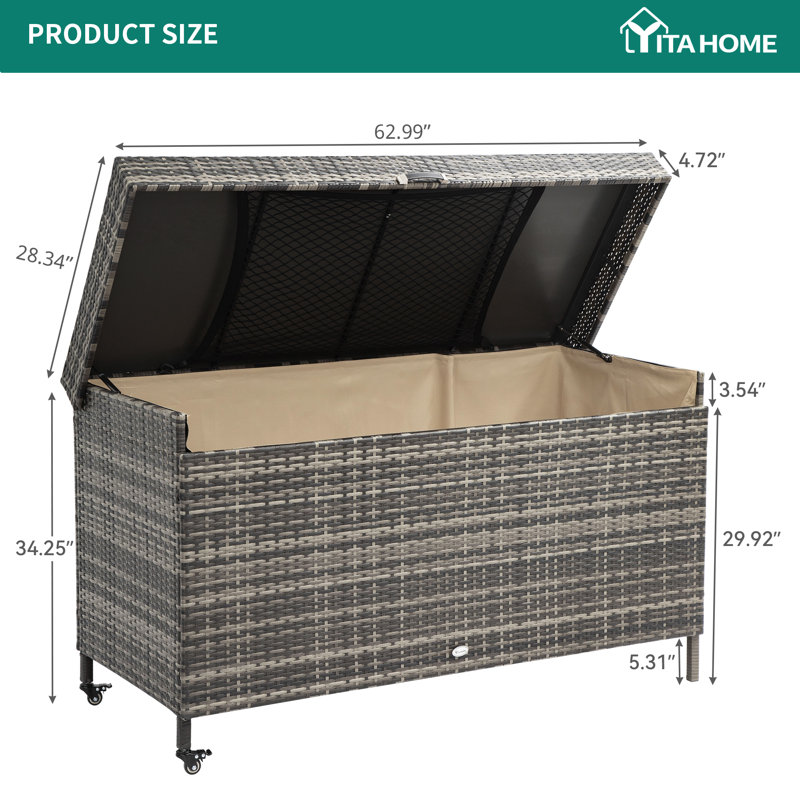 YITA 200 Gallon Outdoor Wicker Deck Box, Gray
