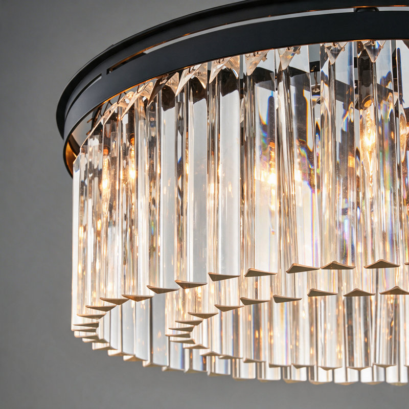 Lustre rond en cristal de luxe moderne 6 lumières 26 po, Noir mat