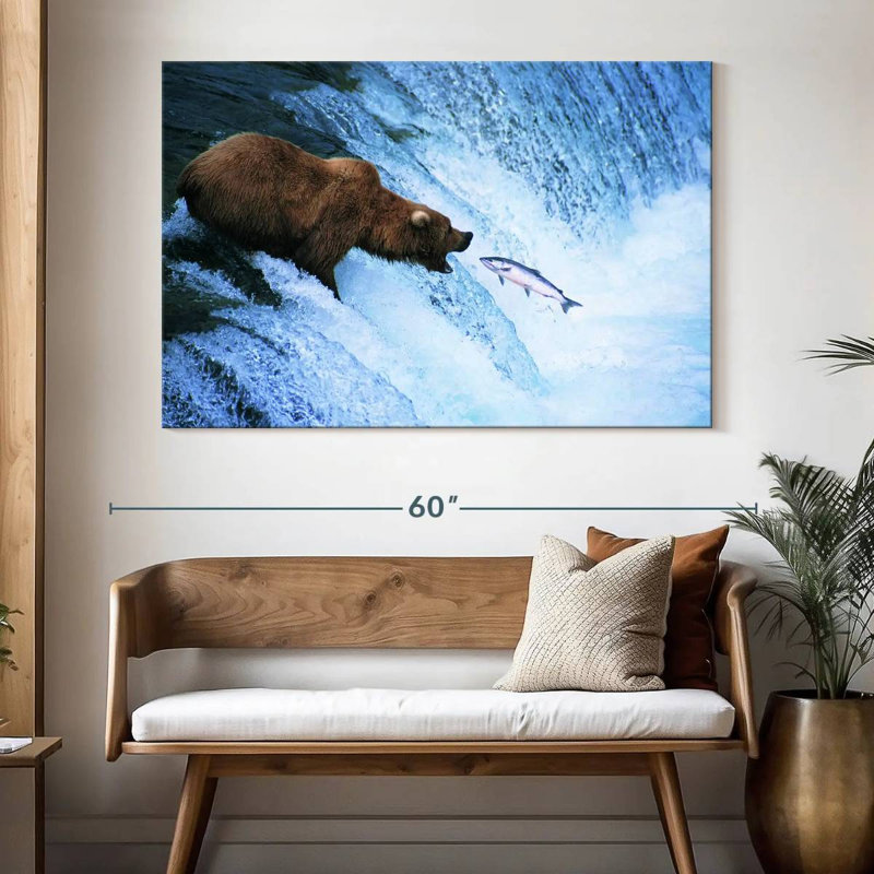Brampt Bear Catching Salmon, 34" H x 51" W