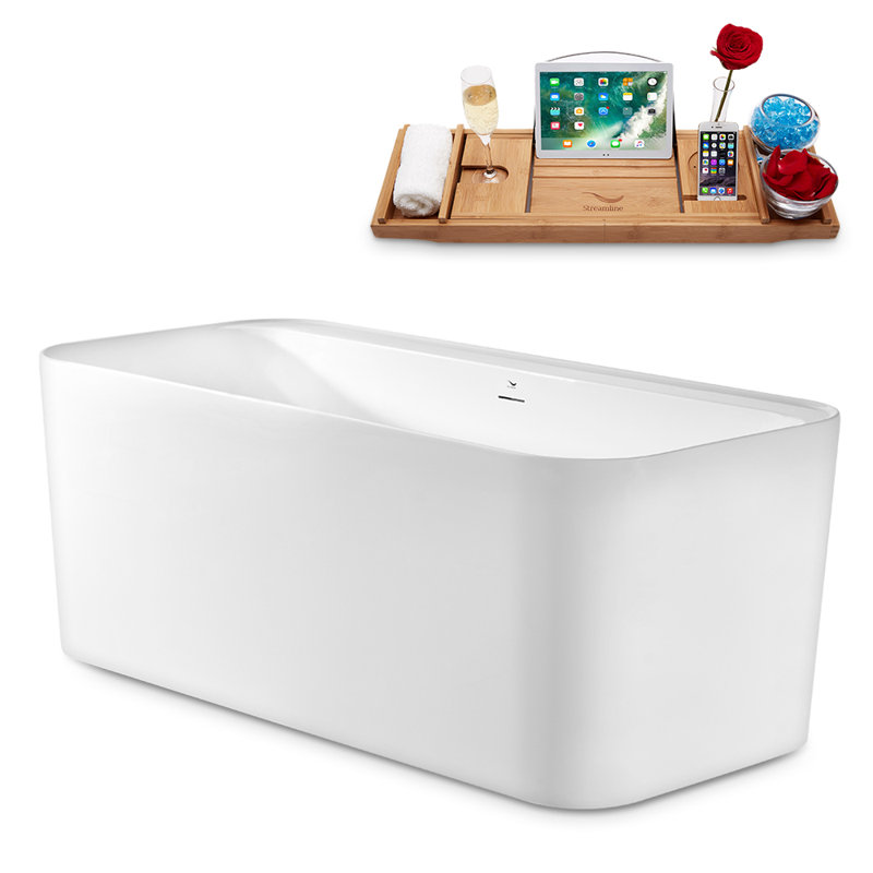 1501.1mm x 729mm Freestanding Soaking Acrylic Bathtub, Brushed Nickel