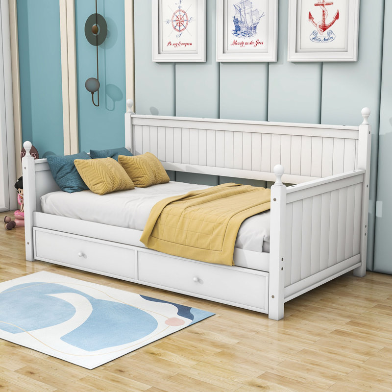 Twin Size Wood Daybed with Trundle, White