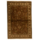 Hand Knotted Wool Area Rug in Brown And Ivory