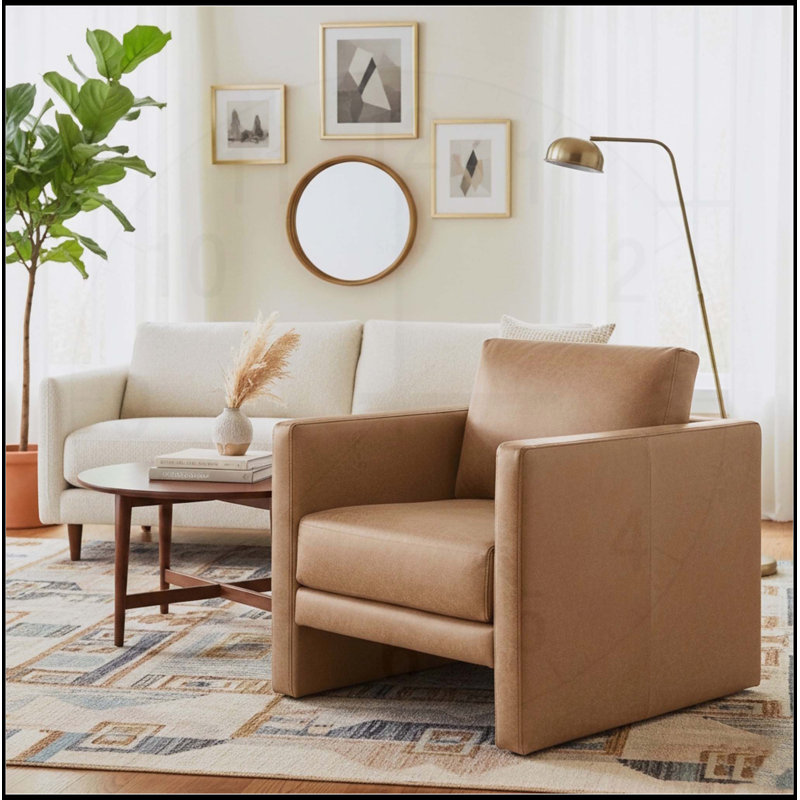 Fauteuil Tulo en similicuir brun miel avec accoudoirs modernes et siège à ressorts, Marron clair