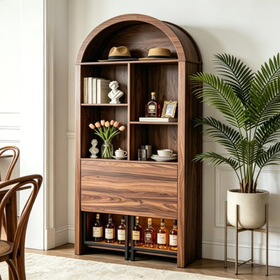 Tall Arched Bookcase,Folding Craft Desk,Convertible Hideaway Desk to Bookshelf,Vanity Desk, Foldable Desk with Storage, Disappearing Desk for Small Spaces,Wine Cabinet for Living Room, Home Office