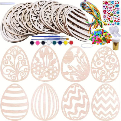 Easter Decorations Easter Unfinished Wood Slices Wooden Hanging Ornaments Eggs Easter Crafts for Kids DIY Easter Decorations Party Supplies Decor