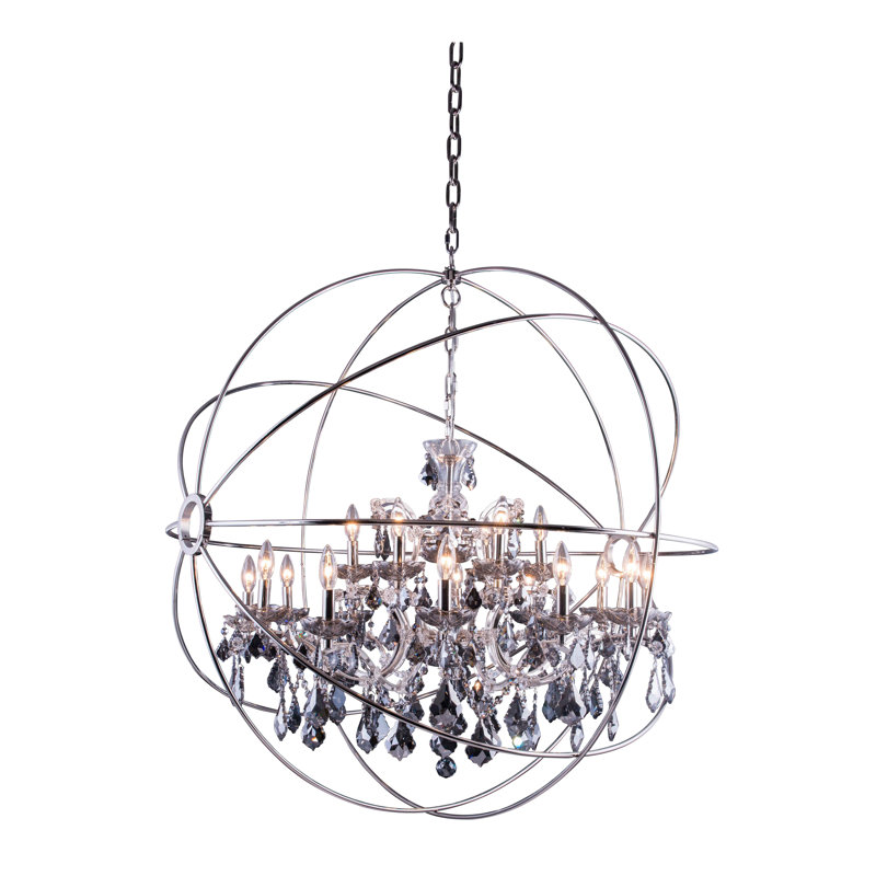 Lustre globe à bougie 18 lumières Svante, Abat-jour argenté (gris), Nickel poli