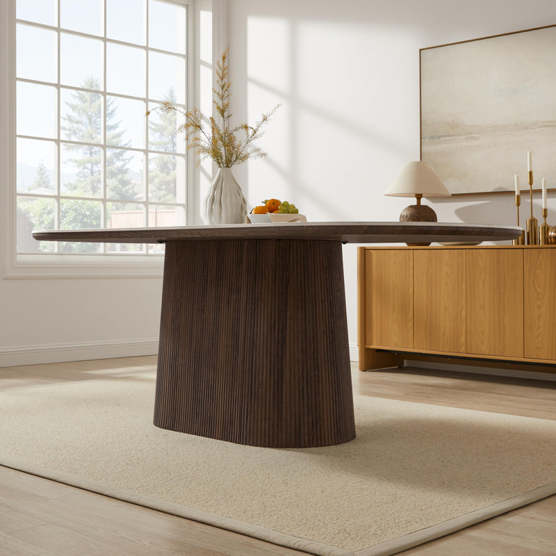 Oppelo 86.61" Oval Marble Look Sintered Stone Pedestal Dining Table, 29.92"H x 86.61"L x 39.37"W