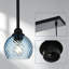 Luminaire suspendu linéaire à 3 lumières pour îlot avec globe en verre à rayures bleues, lustre noir de style campagnard pour cuisine, salle à manger, bar, salon, hauteur de suspension réglable, base standard E26
