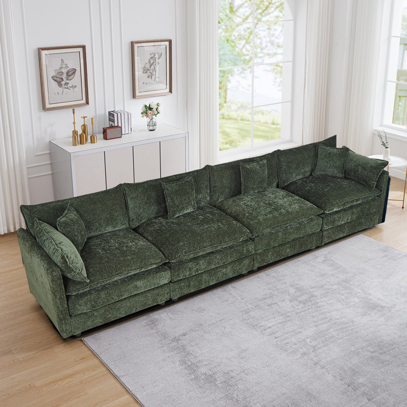 Canapé en chenille moderne, H 33,85 po x l 147,22 po x P 35,82 po, 4, Vert