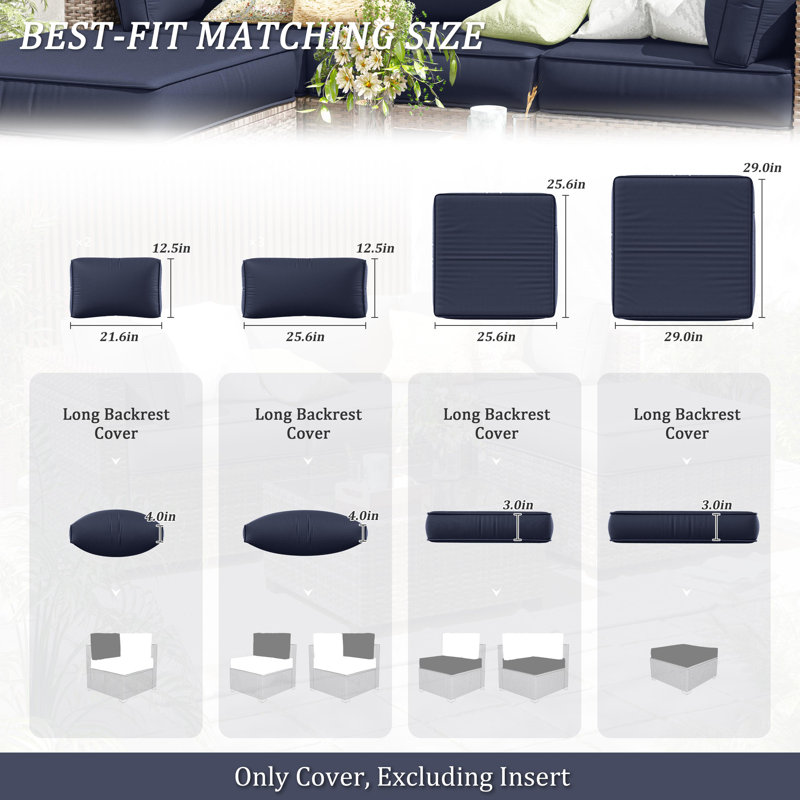 9 Pcs Outdoor Cushion Slipcovers All-Weather Patio Cushion Covers For Outdoor Furniture, Covers Only, Navy
