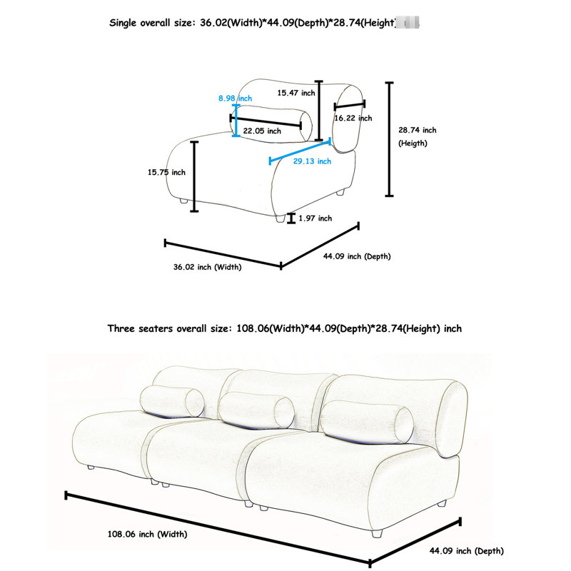 4 chenilles modulaires surdimensionnées, noires avec coussins cylindriques confortables pour la vie et la maison dans des coussins élégants en tissu, salon