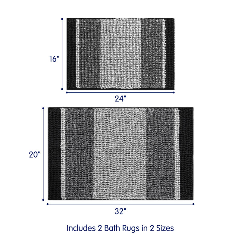 Gradient Soft Absorbent Chenille Non-Slip Backing Rectangle Bath Rug, Black