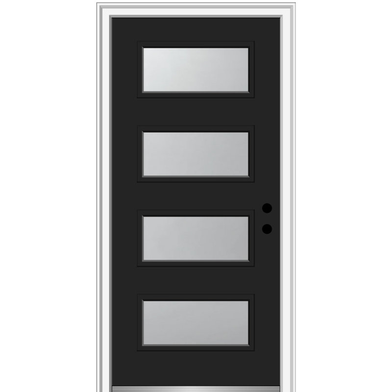 Porte d'entrée pré-suspendue en acier Spotlight, H 80 po x l 32 po x P 1,75po, Noir, S'ouvre à gauche vers l'intérieur