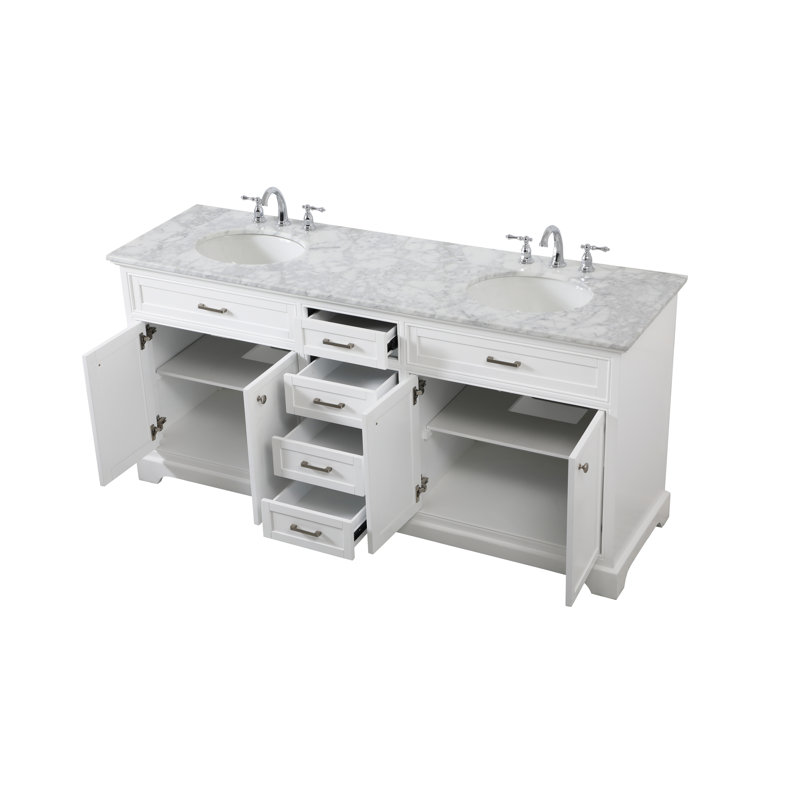 Ensemble de meuble-lavabo double 72 po Hermes, Blanc, Blanc de Carrare / gris