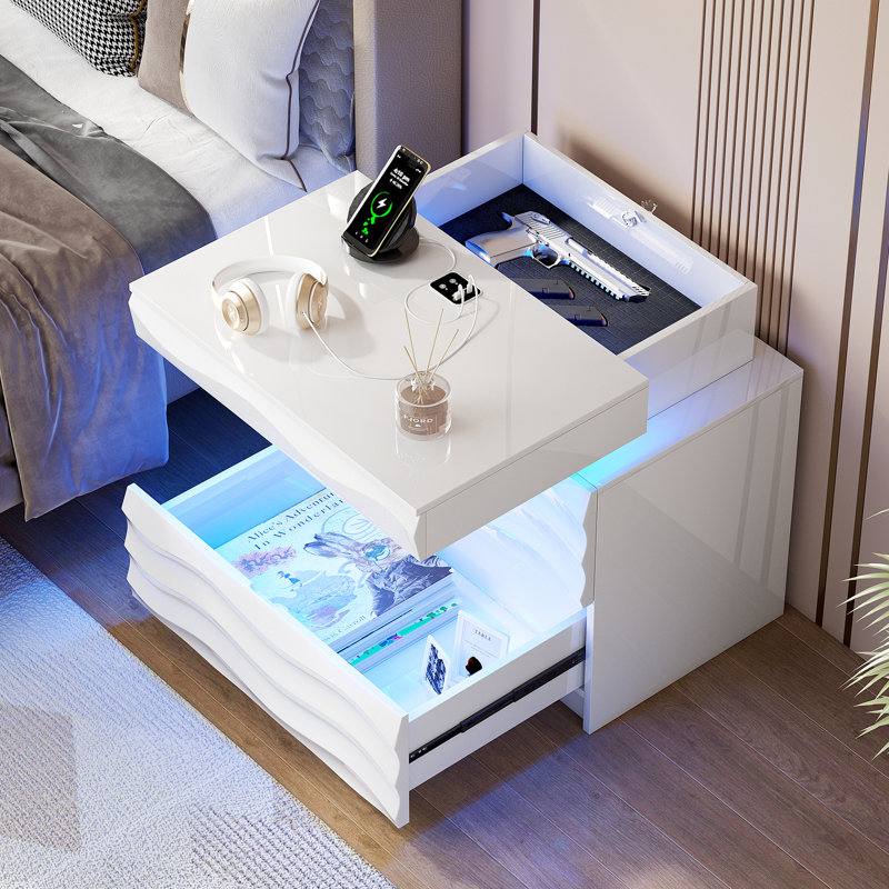 Ashten 23.6'' W 2-drawer Nightstand With Hidden Storage And Human Sensor Light, White