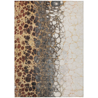 Tapis intérieur lavable abstrait gris ivoire et doré 9 pi x 12 pi