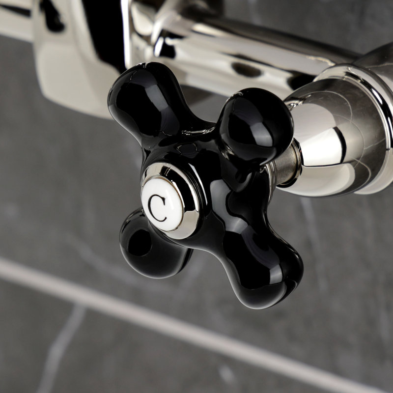 Kingston Brass Duchess Double-Handle 2-Hole Wall-Mount Bridge Kitchen Faucet, Nickel