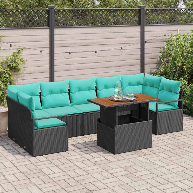 Ensemble de canapés de jardin manuels et noirs 8 pièces Vidaxl 100 x 55 x 73 cm, Coussin bleu / cadre noir
