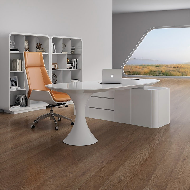 Bureau blanc moderne en bois manufacturé, H 2,5 po x l 70,87 po x P 62,99 po