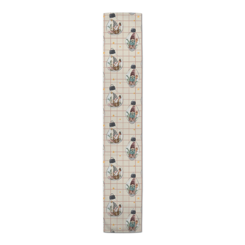 Chemin de table crème et gris, 72 po x 16 po, Crème / rouge
