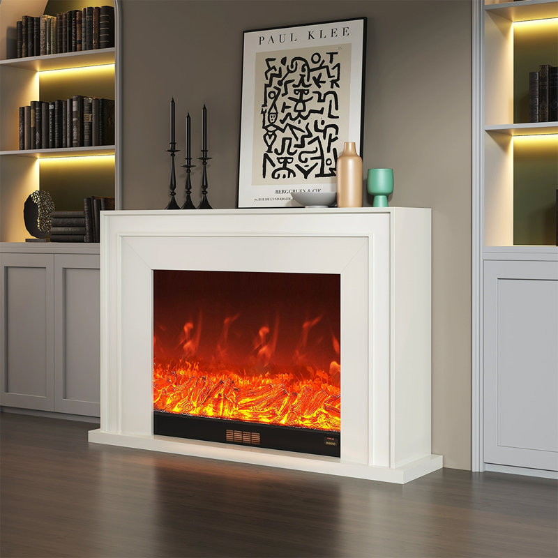 Foyer électrique blanc en bois massif, H 39,37 po x l 59,06 po x P 12,6 po, Blanc