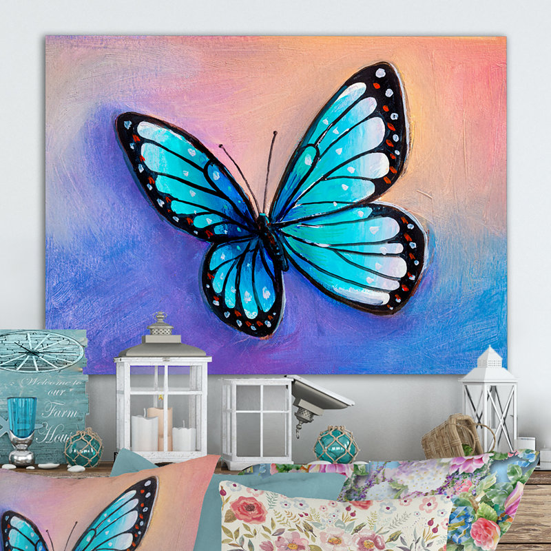 «Abstract Blue Morpho Butterfly», reproduction sur toile flottante, H 12 po x l 20 po x P 1 po, Toile tendue