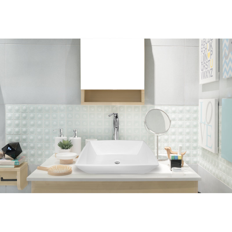 Polished White Handmade Rectangular Vessel Bathroom Sink
