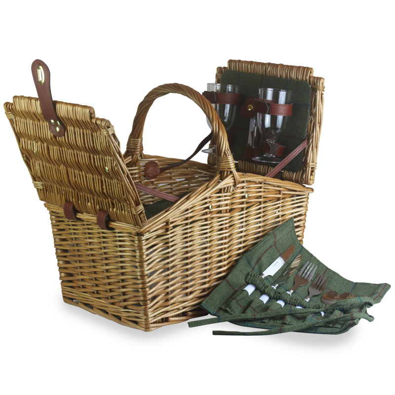 2 Person Wicker Tweed Effect Double Lidded Fitted Picnic Hamper