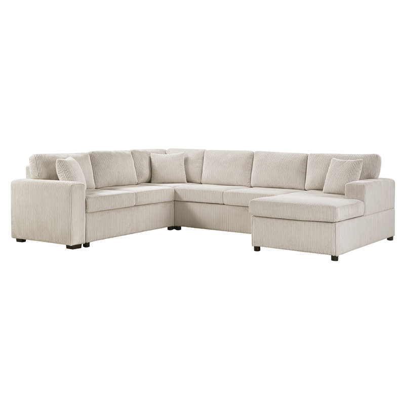 U Shaped Corduroy Sectional Modular Sofa With Chaise, Light Gray Corduroy