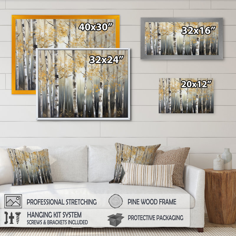 «Pols Birch Tree Forest Wonderland IV», reproduction sur toile, H 12 po x l 20 po x P 1 po, Cadre photo noir