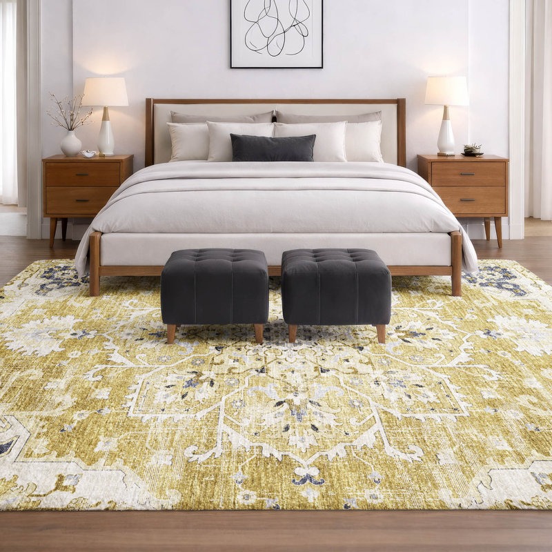 Tapis à poil long de qualité supérieure lavable à la machine ADS93, Doré, 3 pi x 5 pi
