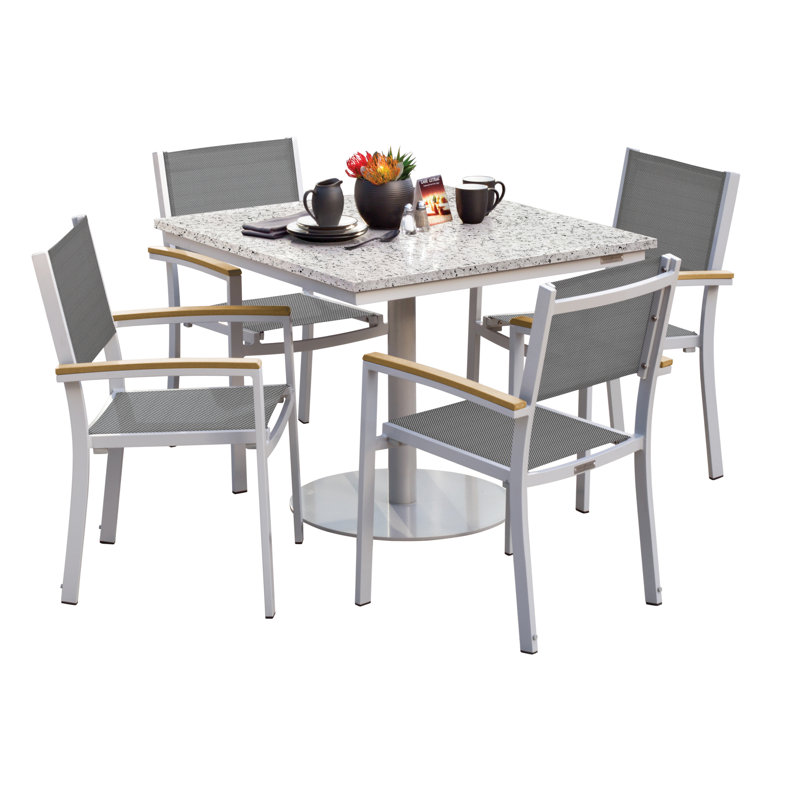Travira Stacking Patio Arm Chair, Tekwood Natural, Flint, Titanium Basketweave