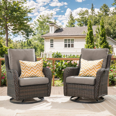 Wendye Wicker Swivel Glider Chair  Set With Water-Resistant Olefin Cushions