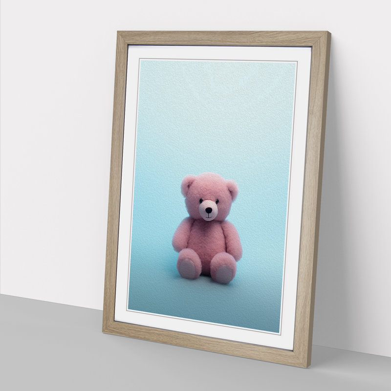 Teddy Bear Minimalism No.2 - Single Picture Frame Print on Wood, Oak, 34" H x 25" W x 2" D