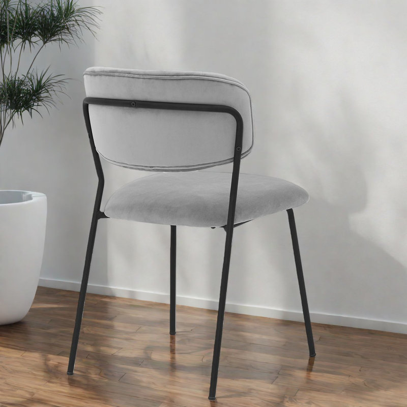 Ensemble de chaises de salle à manger modernes en velours gris, base en métal pour la cuisine et la salle à manger