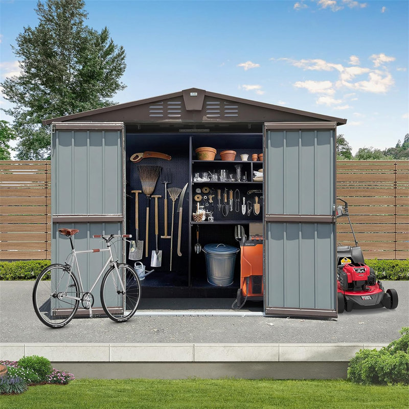 Outdoor Storage Shed,Metal Outside Sheds&Outdoor Storage Galvanized Steel,Tool Shed With Lockable Double Door For Patio,Backyard,Garden,Lawn
