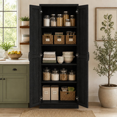 Modern Farmhouse Tall 2 Door Pantry Cabinet with 2 Adjustable Shelves and Anti Tipping Device for Kitchen Dining Room