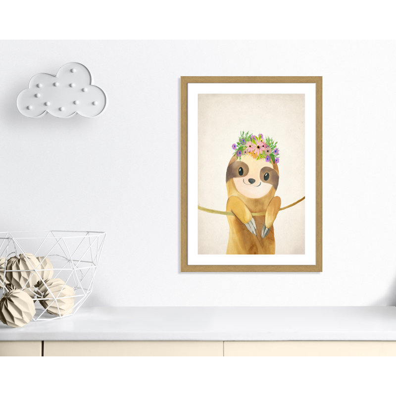 Sloth floral 1, H 36,5 po x l 26,5 po x P 0,63 po, Encadré plat chêne