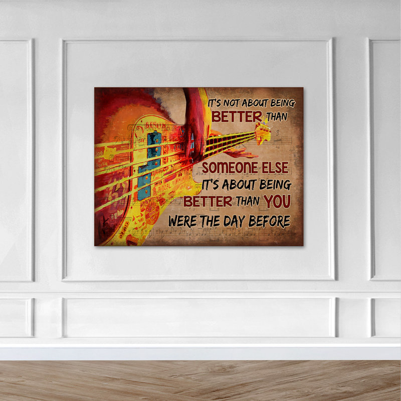 «Play Guitare - It's’s Not Being Better Than Someone Else» - Reproduction d'art graphique rectangulaire sur toile tendue 1 pièce