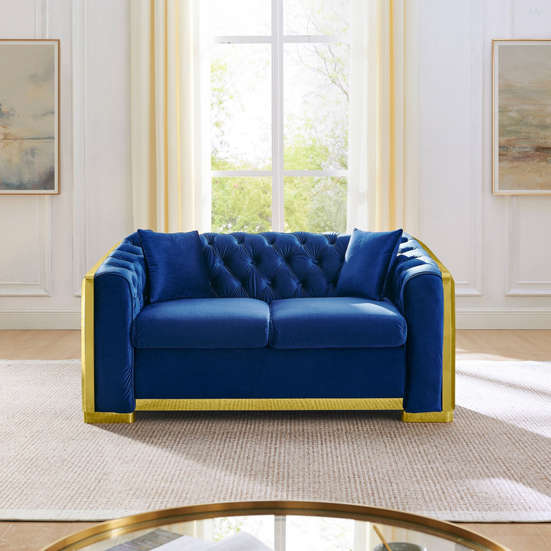 Coussin luxueux capitonné de style Mid-Century 62 po Ashville Luxury, Marine