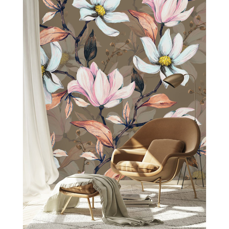 Papier peint brun avec fleurs