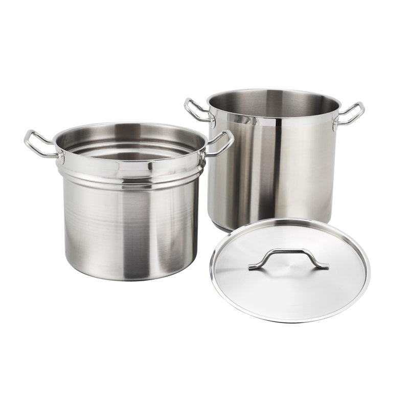 Double chaudière en acier inoxydable avec couvercle Winco Alu, 8 pintes