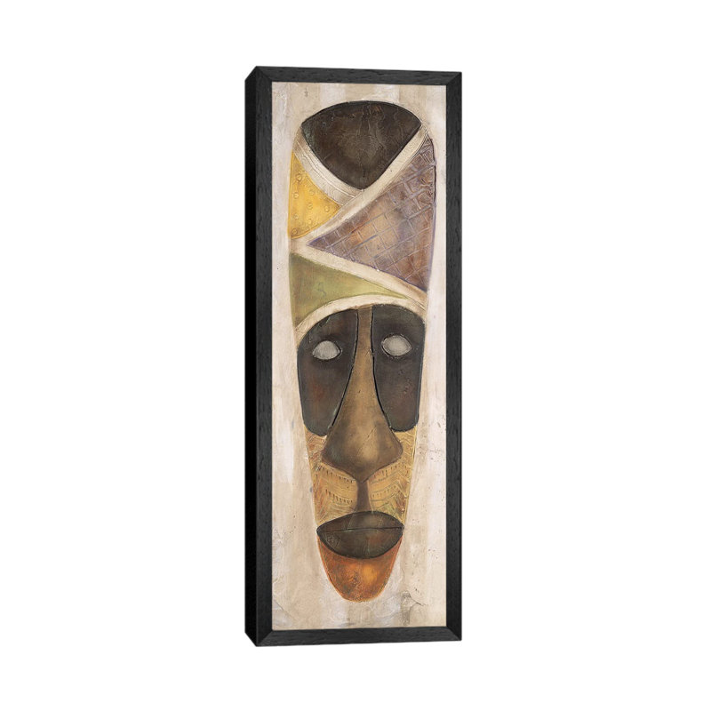 Tikar Mask 1 Piece Panoramic Wall Art on Canvas, 30.48 cm H x 91.44 cm W, Black Framed