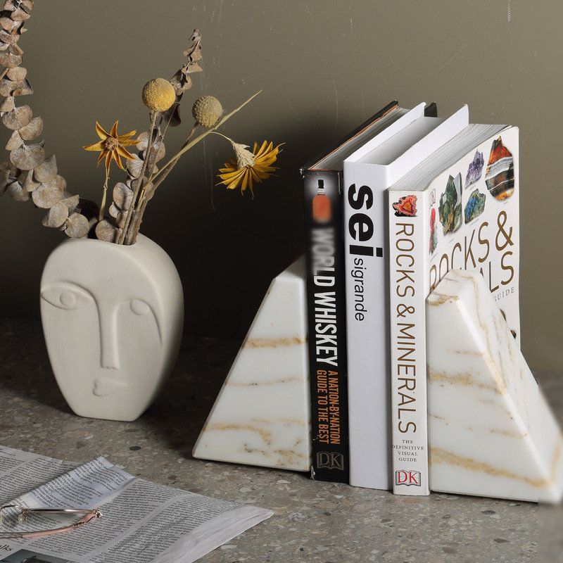 Serre-livres en marbre (ensemble de 2), Blanc / jaune, H 2,54 po x l 5,93 po x P 3,98 po