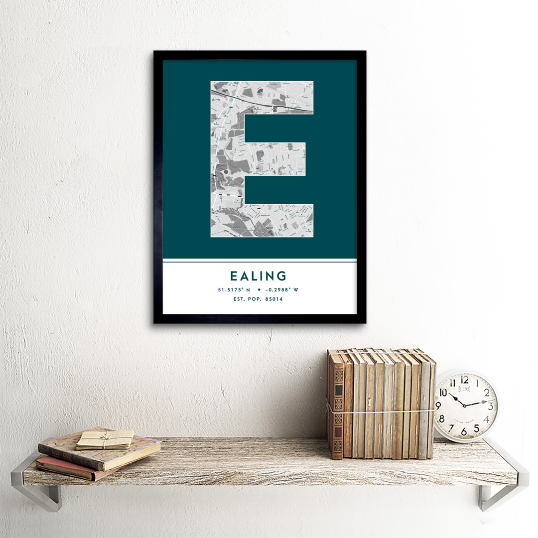 Ealing England United Kingdom City Map Teal - Single Picture Frame Typography