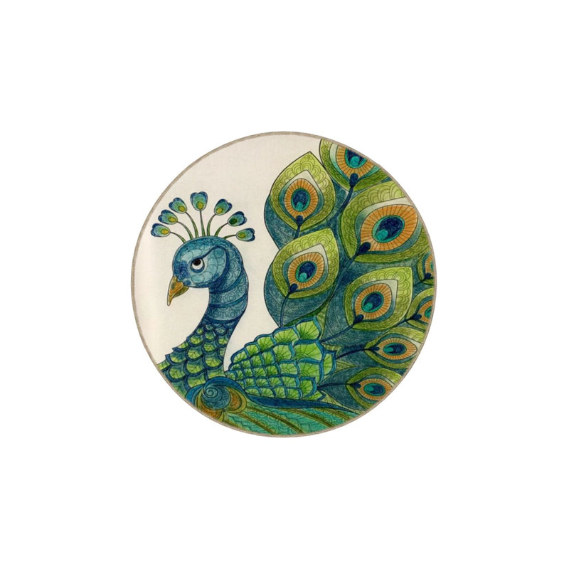 Peacock Animal Patterned Colorful Decorative Carpet, Round 5'